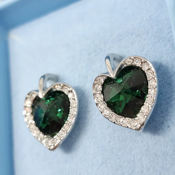 Swarovski Elements Emerald Green Heart Crystal Earrings - Picture 5 of 7